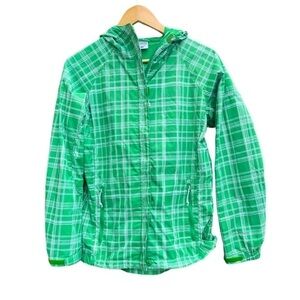 COLUMBIA Zip Up Hoodie windbreaker jacket  Streetwear plaid pattern green
